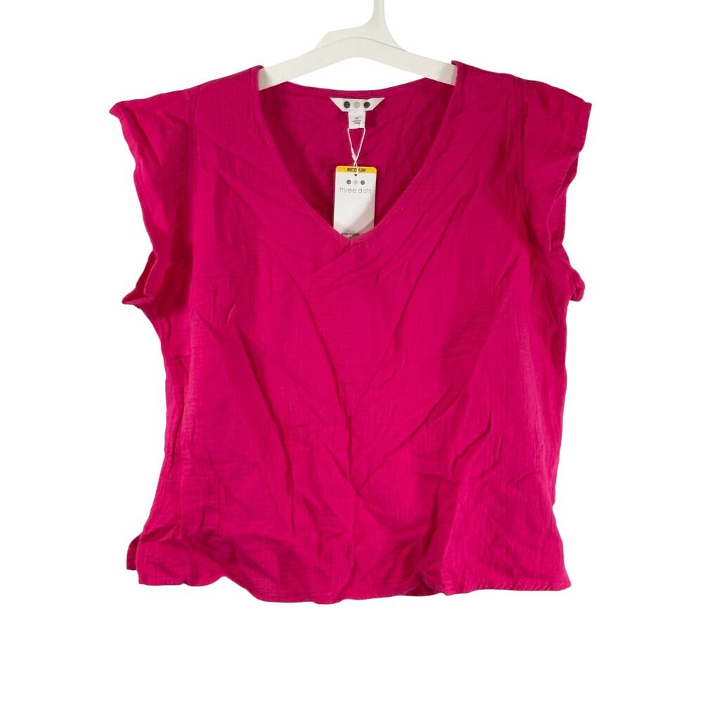 Three Dots Women's Sleeveless V-Neck Top, Fuchsia, Size M, NWT